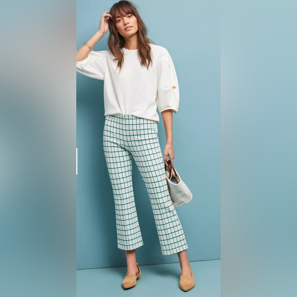 Anthropologie‎ “The Essential Crop Flare” Plaid Pants Size M